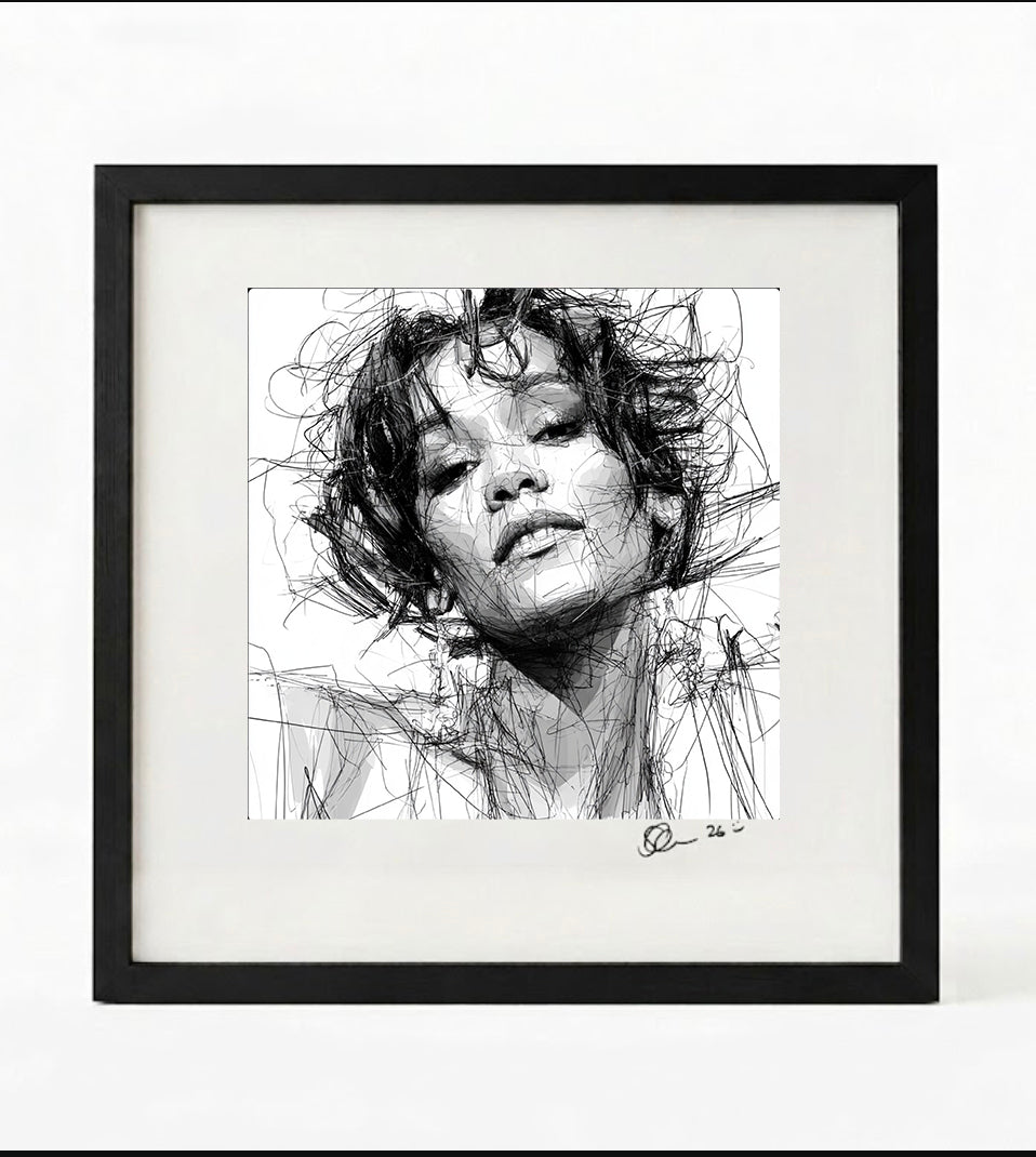 Whitney Houston Black and White Portrait Print-Framed Music Wall Art
