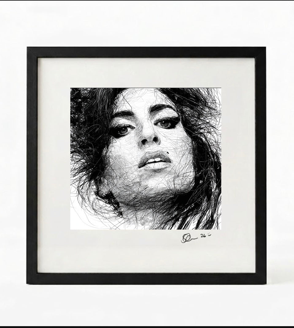 Amy Winehouse Black and White Portrait Print-Framed Music Wall Art
