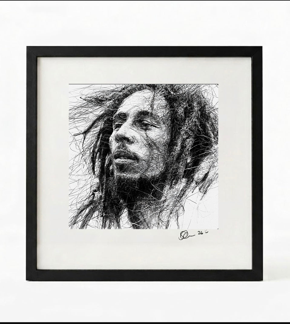 Bob Marley Black and White Portrait Print-Framed Music Wall Art