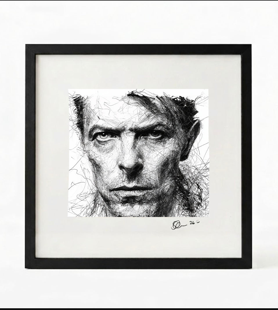 David Bowie Black and White Portrait Print-Framed Music Wall Art