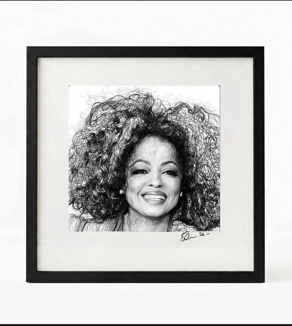 Diana Ross Black and White Portrait Print-Framed Music Wall Art