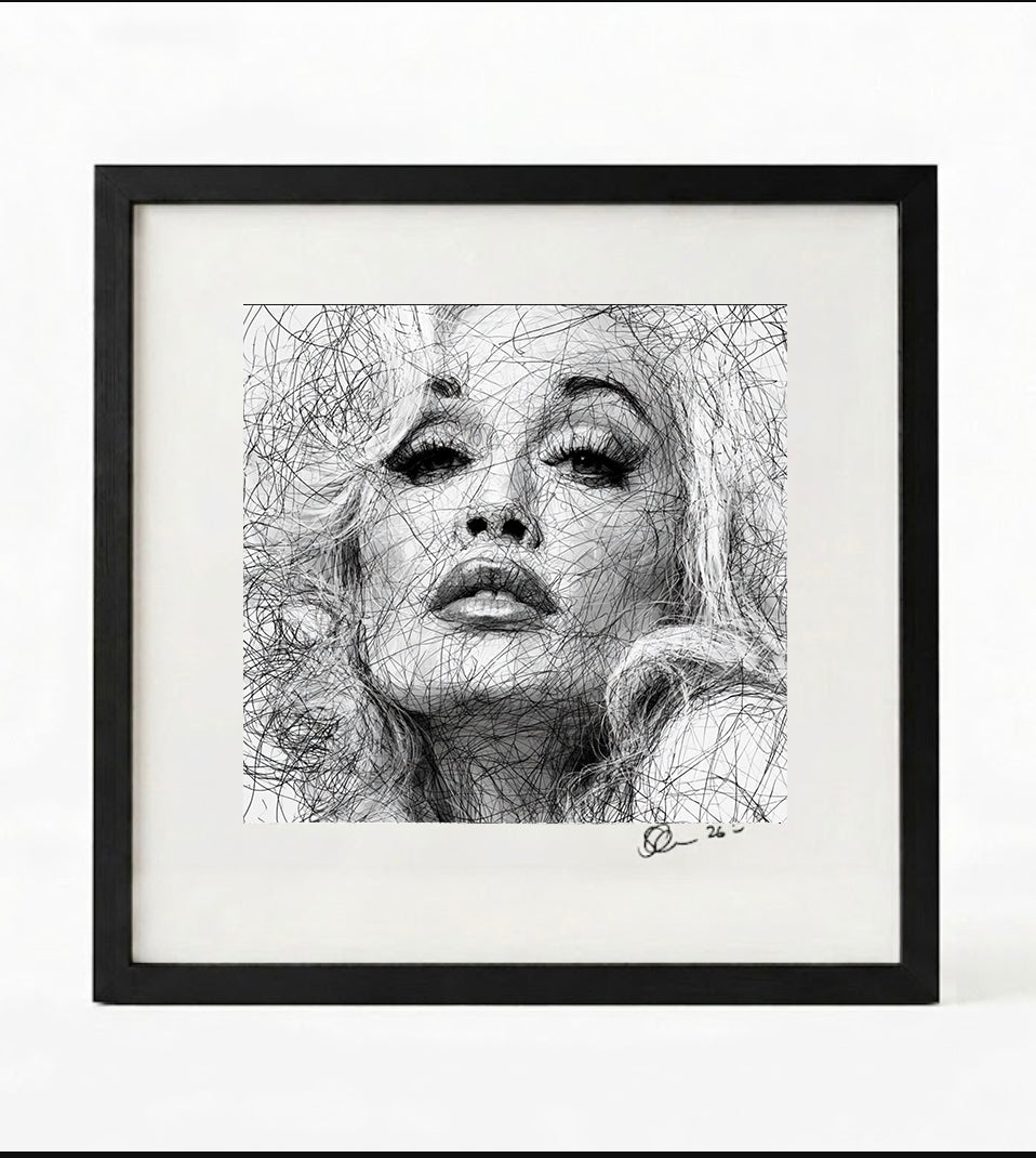 Dolly Parton Black and White Portrait Print-Framed Music Wall Art