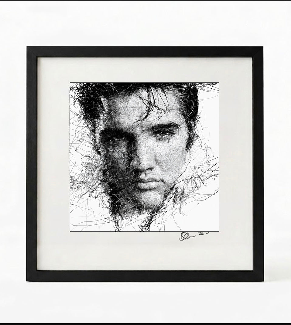 Elvis Presley Black and White Portrait Print-Framed Music Wall Art