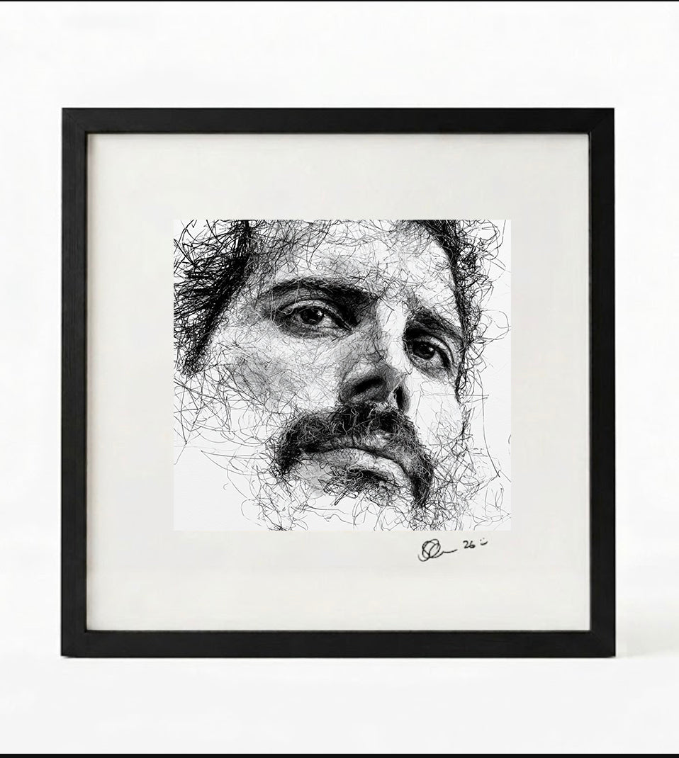 Freddie Mercury Black and White Portrait Print-Framed Music Wall Art