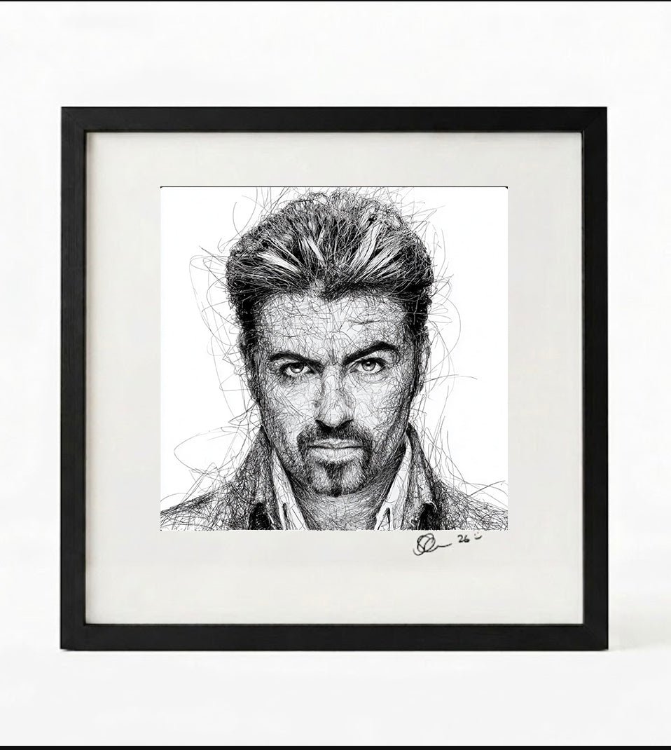 George Micheal Black and White Portrait Print-Framed Music Wall Art