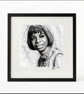 Nina Simone Black and White Portrait Print-Framed Music Wall Art