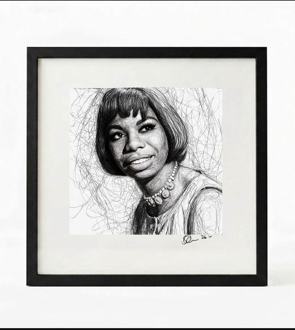 Nina Simone Black and White Portrait Print-Framed Music Wall Art