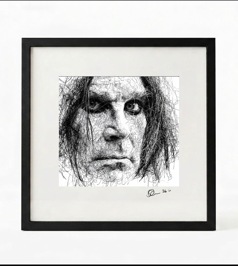 Ozzy Osbourne Black and White Portrait Print-Framed Music Wall Art