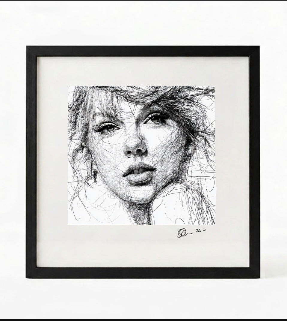 Taylor Swift Black and White Portrait Print-Framed Music Wall Art
