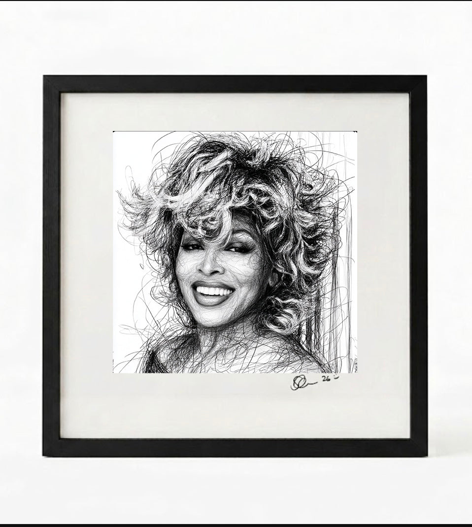 Tina Turner Black and White Portrait Print-Framed Music Wall Art